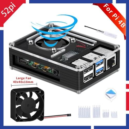 52Pi Raspberry Pi Acrylic Case ABS Protective Case with Heat Sink 4010 for Rasberry Pi 4 B (4 Model B)