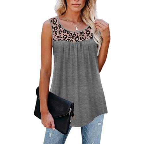 Summer tanks Top Leopard Print Irregular Women Round Neck Loose Blouse for Office