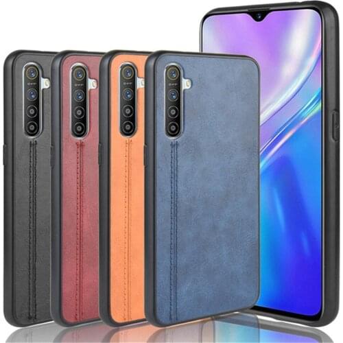 For OPPO Realme XT Case Luxury Calfskin PU Leather lines Hard Back Cover Shockproof Case For Oppo Realme X2 Full Phone Cases
