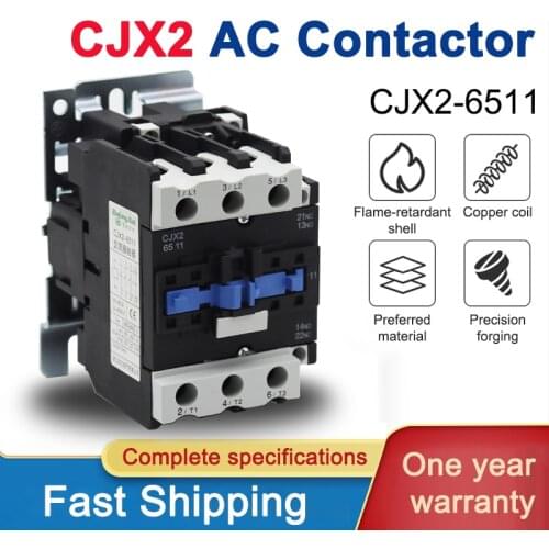 CJX2-6511 LC1D65 AC Contactor 65A 3 Phase 3-Pole 380V 220V 50/60Hz Din Rail Mounted 3P 1NO+1NC Normal Open Normal Close