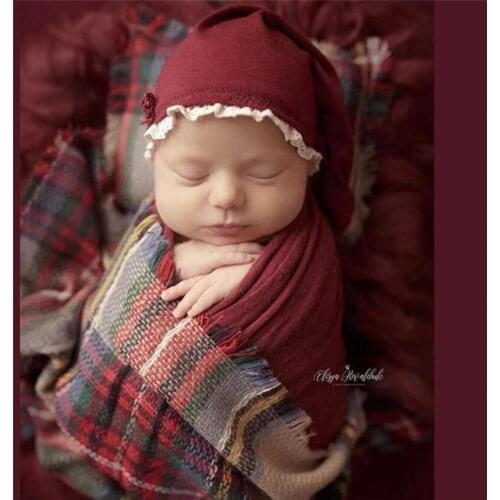 Infant Baby Photo Shoot Christmas Hat Wrap Blanket Set foto Shooting Prop Newborn Photography Props Xmas Plaid Blanket Backdrops