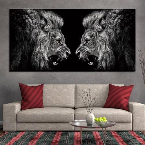 Fighting Lion Roar Canvas Painting Animal Pictures Room Decor Print Poster Wall Art Modular Artwrok Black and White Cuadros