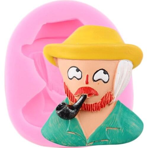 Cartoon Uncle Smoking Silicone Moulds Chocolate Fondant Mold Sugarcraft Cake Decorating Tools Cupcake Topper Candy Clay Moulds