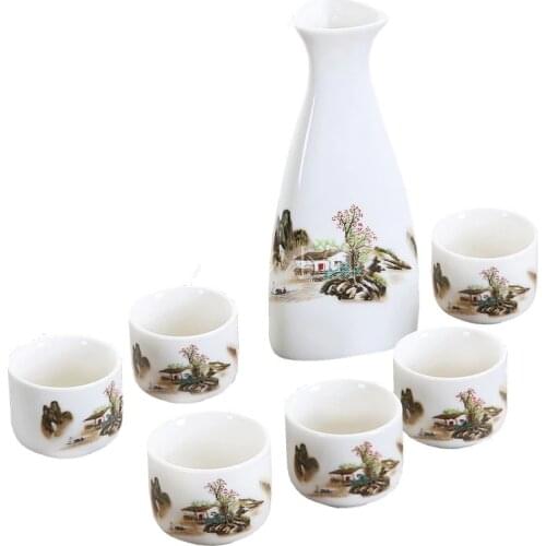 7Pcs/Set Ceramics Sake Set Japanese Flagon Liquor Pot Cup Home Kitchen Cup Drinkware Vintage Spirits Hip Flasks Creative Gifts