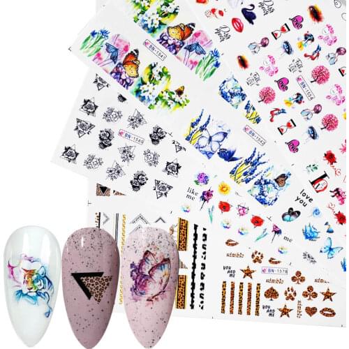 48 Designs Mixed Nails Sticker Set Geometric Floral Leopard butterfly elephant tiger Pattern Water Transfer Decal Manicure Decor