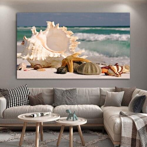 Beach Sea Poster Starfish Shell Pictures Canvas Painting Wall Art for Living Room Modern Home Decorations Landscape Cuadros