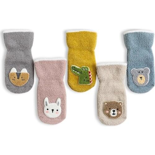 Baby Floor Socks Thick Boys Girls Coral Velvet Glue Point Non-Slip Three-Dimensional Cartoon Doll Warm Toddler Socks 0-6 Months