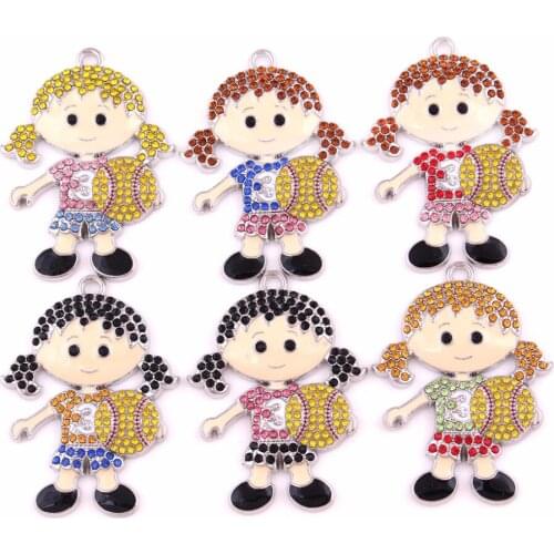 New Styles Softball Girl Rhinestone Pendant Diy Necklace,Bracelet Jewelry