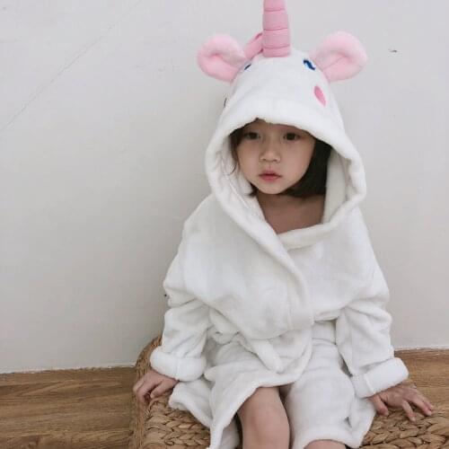 Children Kids Cute Unicorn Pajamas Winter Bathrobe Pyjamas Flannel Hooded Pijama Sets Animal Sleepwear for Girls Boys Sleepwear
