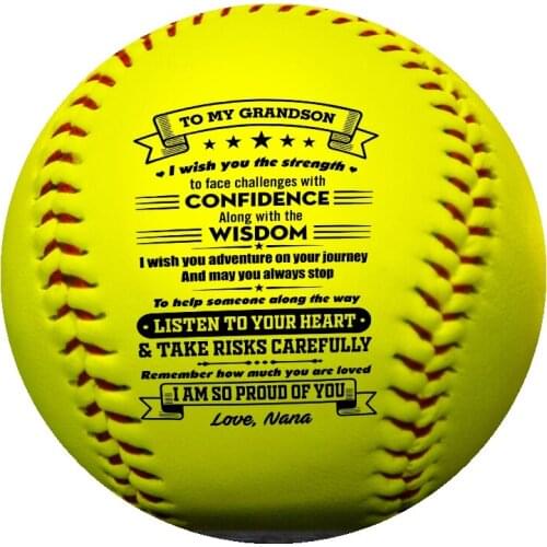 A gift from grandparents to grandchildren - printed text softball as a birthday Christmas gift
