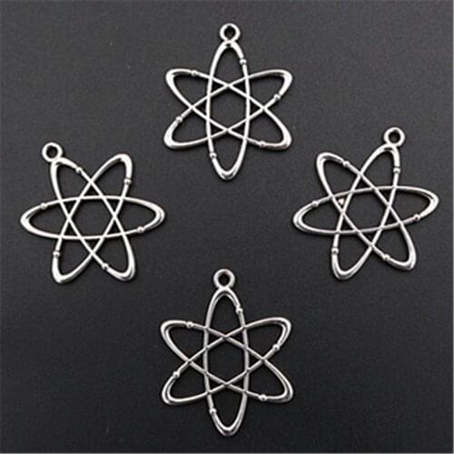 10pcs Silver Plated Geometry Shape Chemical Structure Molecule Pendants Retro Necklace Earrings DIY Charms Jewelry Crafts Making