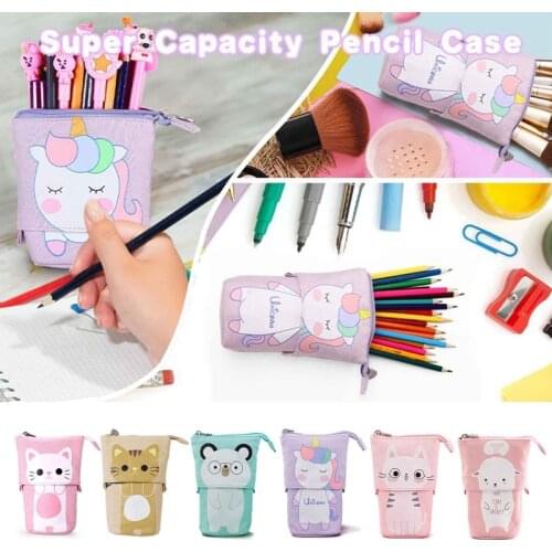 Variable Drop-down Retractable Pen Holder Simple And Cute Canvas Multifunctional Pencil Case Cartoon Upright Pencil Bag Pen Case