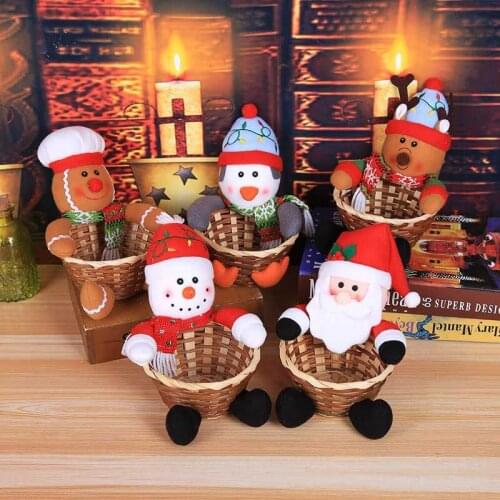 Christmas Hand-Woven Candy Wicker Basket Gift Packaging Box Cute Cartoon Santa Claus Fruit Basket Snowman Elk Doll Xmas Decor U3