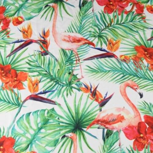 LEO&LIN White Flamingo Chiffon European Green Orange Flower DIY Polyester Fiber Digital Printing Spot Fabrics 50cm