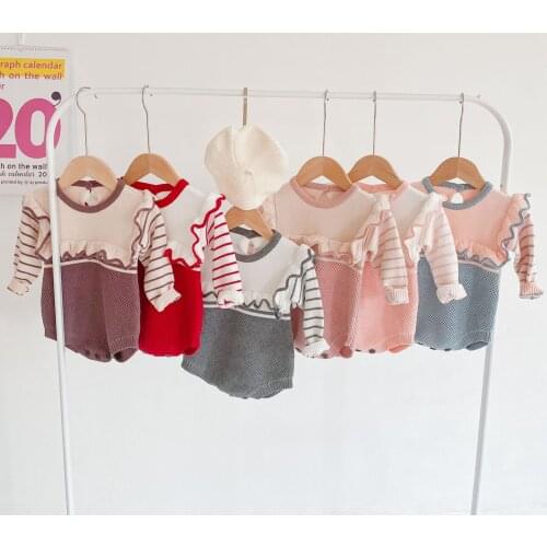 Newborn Baby Girls Sweater Romper Knitted Baby Boy Clothes Infant Jumpsuits Long Sleeve Baby Girl Romper Ruffles Autumn Overalls