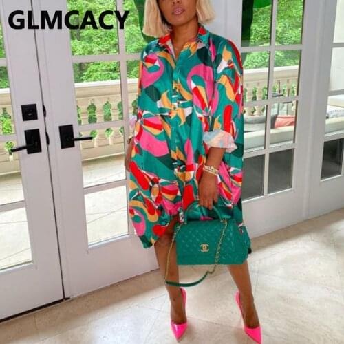 Long Sleeve Button Down Abstract Loose Shirt Dress