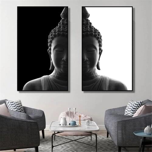 Traditional Religious Buddha Statue Head Black and White Wall Painting canvas painting wall art wall decorations bed room