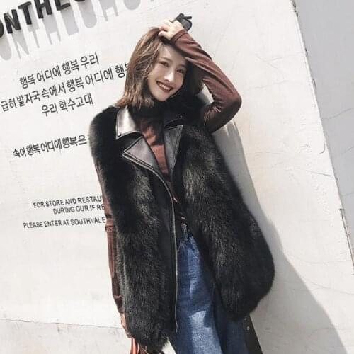 Faux Fox Fur patchwork Overcoat vest Female Autumn Winter Womens Coat waistcoat Jackets PU Leather jacket faux fur Coats L1521