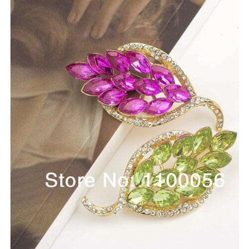 New Fashion Women Colorful Crystal Leaves Brooch Beautiful Rhinestone Brooch for Girls Dress hijab pins Brooches for women X1451