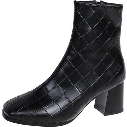 Plus Size 35-44 Winter Boots Women 2021 New Square Toe Middle Heels Shoes Woman Ankle Martin Botas Sapatos Femininos WSH4182