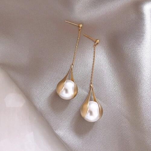 Fashion Jewelry Women Imitation Pearl Dangle Long Earrings Engagement Wedding Earring