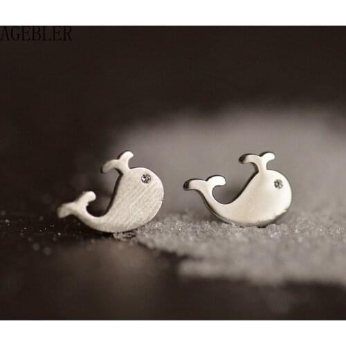 Original Design Fashion Cute Whale Stud Earrings Zircon Sterling Silver 925 Cute Girl Brinco Women Jewelry