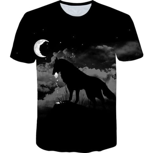 2021 Fashion Men Wolf T-Shirt Printing Cool Tunny Summer Short-Sleeved Round Neck Animal 3D Printing Men Casual New Tops