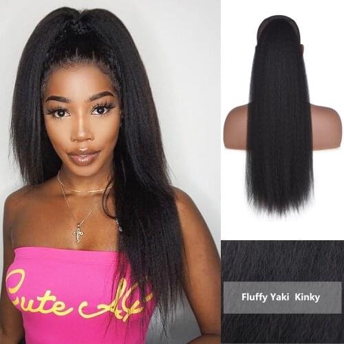 22 Inch Afro Long Straight Drawstring Ponytail Synthetic Yaki Hair Bun Pony Tail Clip In Hair Extensions For Black Women