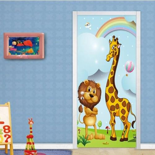 3D Cartoon Animal Door Sticker PVC Self-Adhesive Waterproof Door Mural Childrens Bedroom Door Poster Papel De Parede 3D Sticker