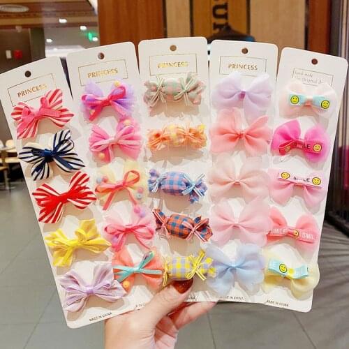 5PCS/Set New Girls Cute Colorful Chiffon Bow Candy Hairpins Kids Lovely Hair Clips Barrettes Headband Fashion Hair Accessories