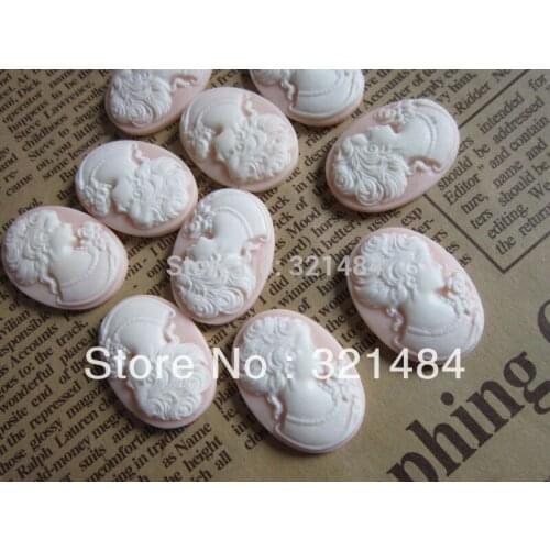 Peach Free shipping Oval 18x25mm Vintage Resin Lady Cameos Cabochons for Earring Bracelet Ring Necklace Pendants diy
