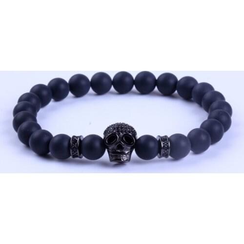 Bracelet for Men Pulseira Masculina Matte Stone Black Natural Stone Beads Beaded Bracelet Men Gift CZ Spacer Skull Charm Fashion