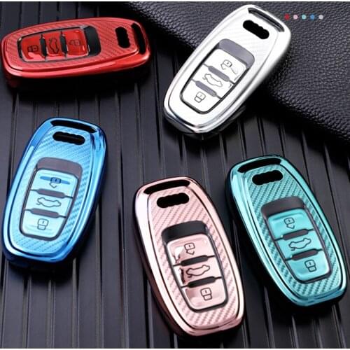 TPU Carbon Fiber Car Remote Key Case Cover Holder For Audi A1 A2 A3 A4 A5 A6 A7 A8 Quattro Q3 Q5 Q7 2009-2015 Auto Accessories
