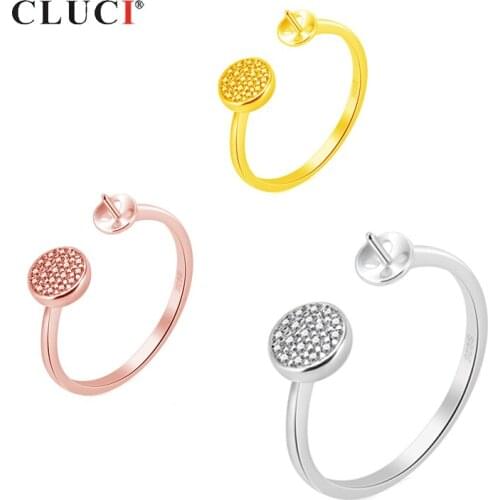 CLUCI 925 Sterling Silver Round Rose Gold Ring for Women Silver 925 Zircon Pearl Ring Mounting Adjustable Women Ring SR2165SB
