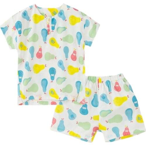 Cutyome 2017 Summer Pear/Strawberry/Duck Printed Children Pijamas Cotton Short Sleeve Kids Sleepwear Cartoon Boys Girls Pajamas