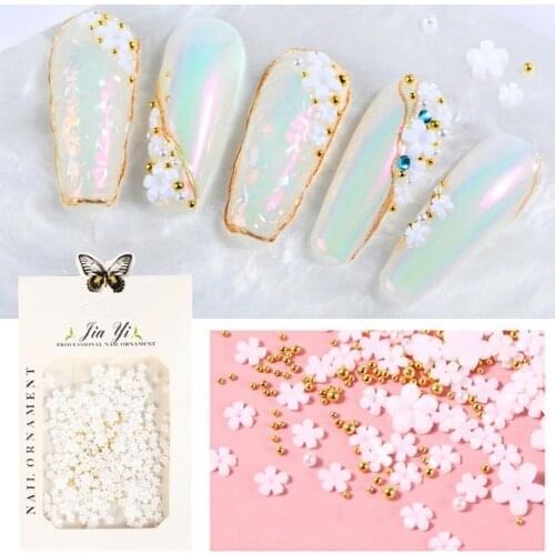 1Pack Popular Nail Art Flower Decorative Exquisite Mini Resin White Five-Petal Little Floral Manicure Decoration for Women