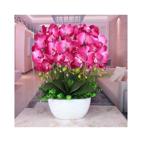 Phalaenopsis flower simulation suite living room decoration flower flower vase ornaments whole silk floral decoration pot