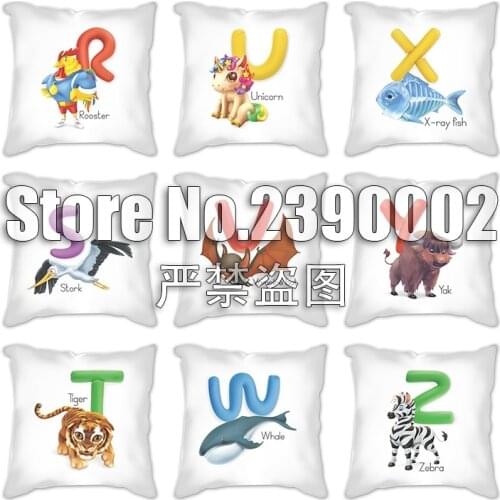 Creative cartoon animal alphabet Printed Decorative Throw Pillow Case Cushion Cover For Sofa Car Home Decor Pillows Almofadas