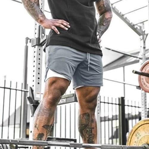 Mens Double Layer Solid Color Shorts Plus Size Fitness Training Basketball Jogging Five-Point Pants