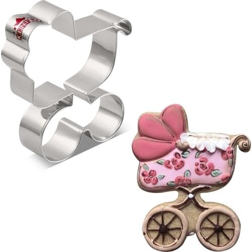 KENIAO Baby Carriage Cookie Cutter For Kids Birthday Party - 10.8 x 9.5 CM Biscuit Fondant Bread Cutter - Stainless Steel