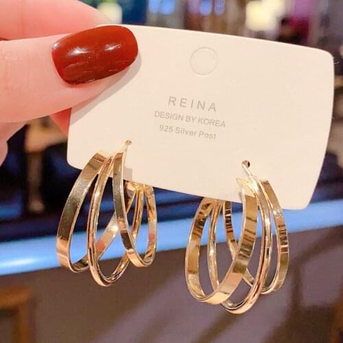 Classic Triple chain Hoop earrings Features exaggeration popular Fashion womens jewelry Gold Color earrings