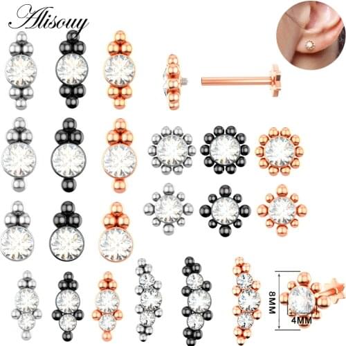 Alisouy 1pc 8 style Rhinestone Zircon Lip Ring Ear Tragus Bar Cartilage Earring Stud Labret Piercing Body Jewelry Sexy Girls