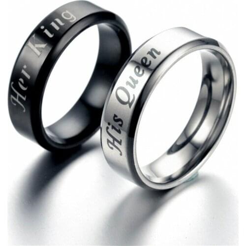 6mm Queen Ring Black King Ring Anillos Her King His Queen Couple Wedding Ring Titanium Steel Lovers Engagement Band Ring