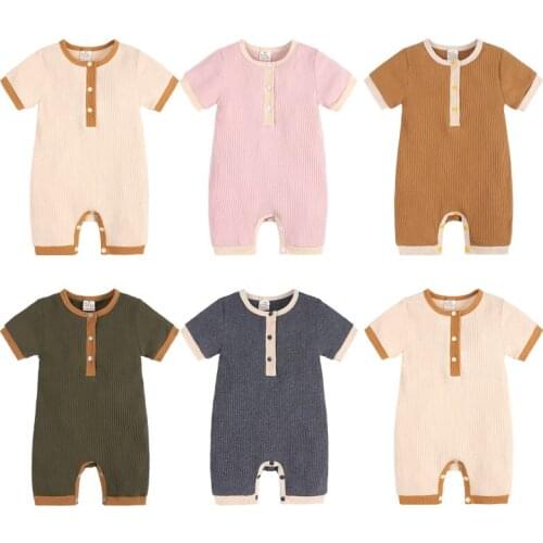 Fashion Solid Color Baby Romper Summer Baby Boy Clothes Cotton Linen Short Sleeve Infant Pajama Romper Newborn Clothing 3-18M