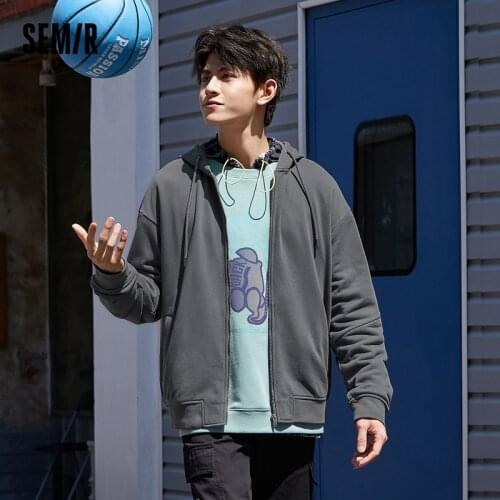 SEMIR Jacket Men Cardigan 2021 New Autumn Korean Gray Jacket Man Loose Hooded Knitted Coat Man