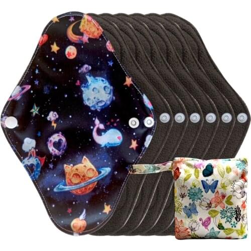 [Lecy Eco Life]7pcs reusable bamboo charcoal pantyliner with 1waterproof storage bag, colorful cloth menstrual pads
