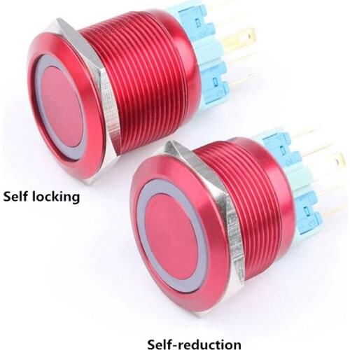 10pcs 22mm Metal Button Switch Oxidized Color Belt LED Ring Lamp 12V24V220V Waterproof Button Switch Self-reset/self-lock