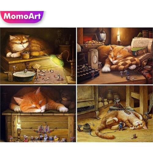 MomoArt Diamond Embroidery Cat Picture Of Rhinestone Diamond Mosaic Animal Cross Stitch Set Painting Needlework Decor For Home