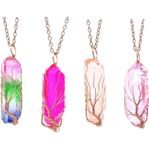 New Handcrafted Rainbow Quartz Necklace with Long Chain Vintage Energy Crystal Quartz with 20inch Chain