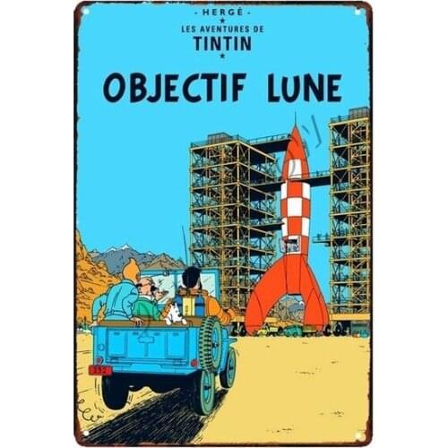 Tintin Catoon Movie Tin Sign Metal Plate Vintage Wall Art Poster Iron Painting Bar Coffee Kids Room Wall Craft Home Decor WY66